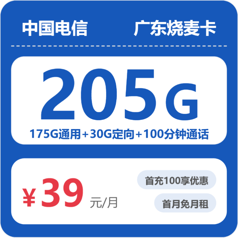 2026年6月电信广东52956-电信广东烧麦卡推荐：39元205G流量+100分钟通话，广东用户专属高性价比套餐测评-小韩聊卡 - 四大运营商手机流量卡官方办理 | 全国通用高性价比套餐推荐